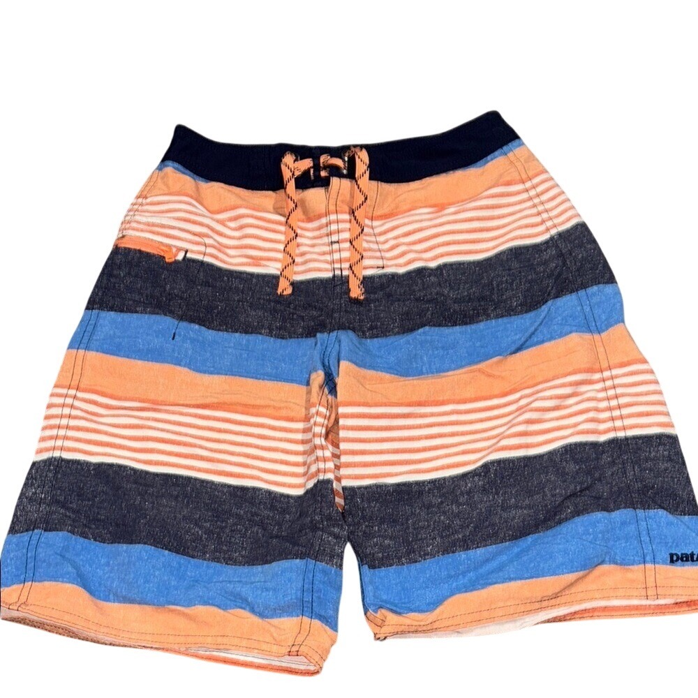 Patagonia Boys Striped Board Shorts Swim Trunks Orange Blue Size 10 - Picture 1 of 8